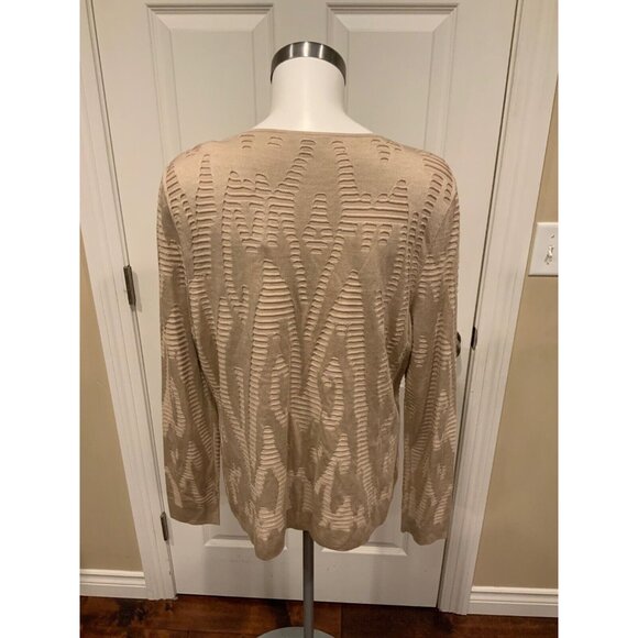 Lafayette 148 New York Tan Knit Eyelet Textured Silk Blend Cardigan, Size L - Picture 6 of 9